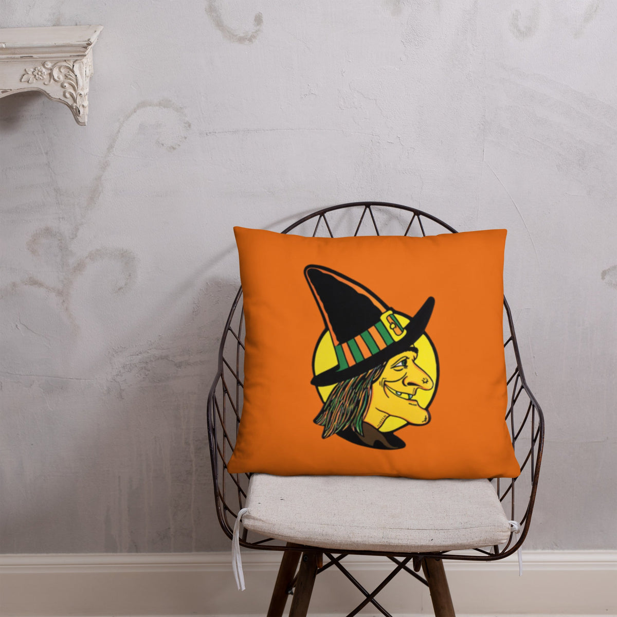 Retro Witch Full Moon Orange Halloween Square Pillow