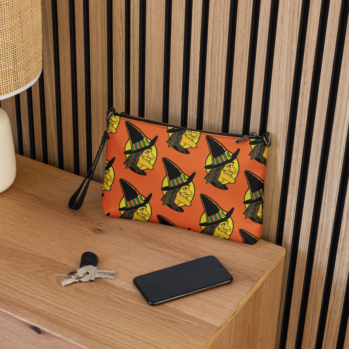 Halloween Witch Retro Halloween Print Crossbody Bag Shoulder Purse Wristlet Clutch