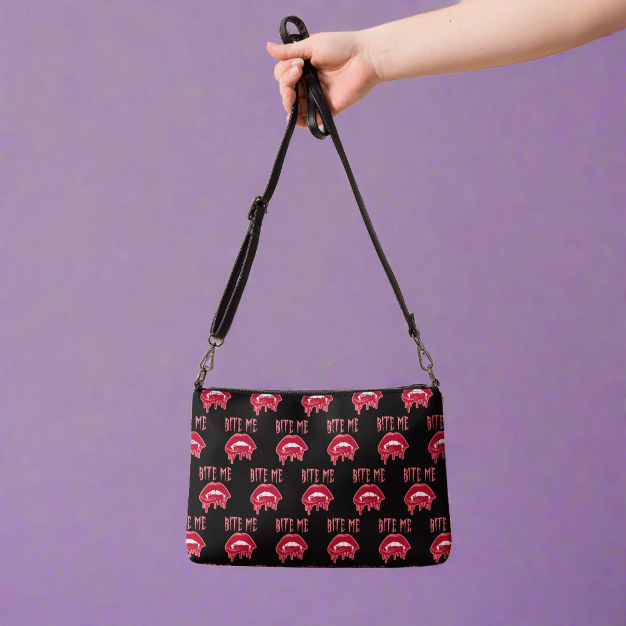 Bite Me Vampire Fangs Halloween Crossbody Bag Shoulder Purse Wristlet Clutch