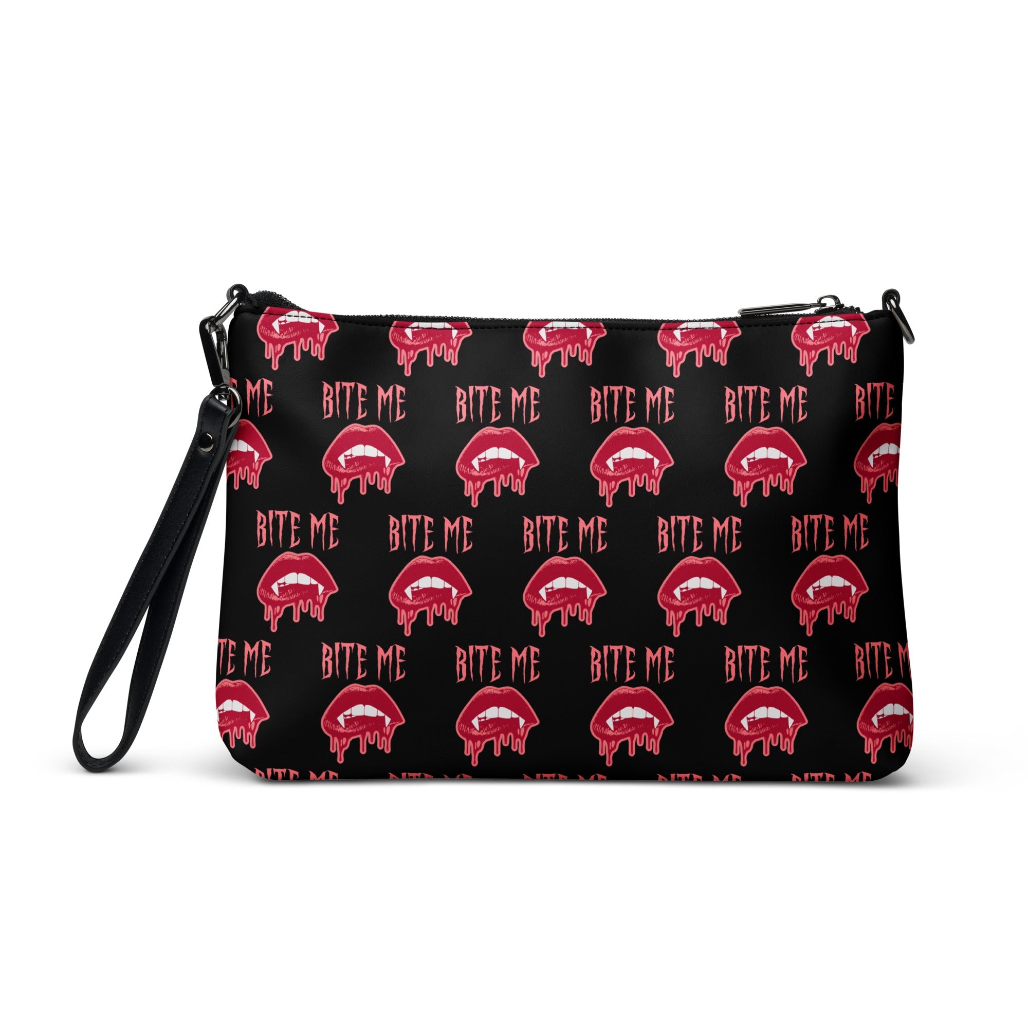 Bite Me Vampire Fangs Halloween Crossbody Bag Shoulder Purse Wristlet Clutch