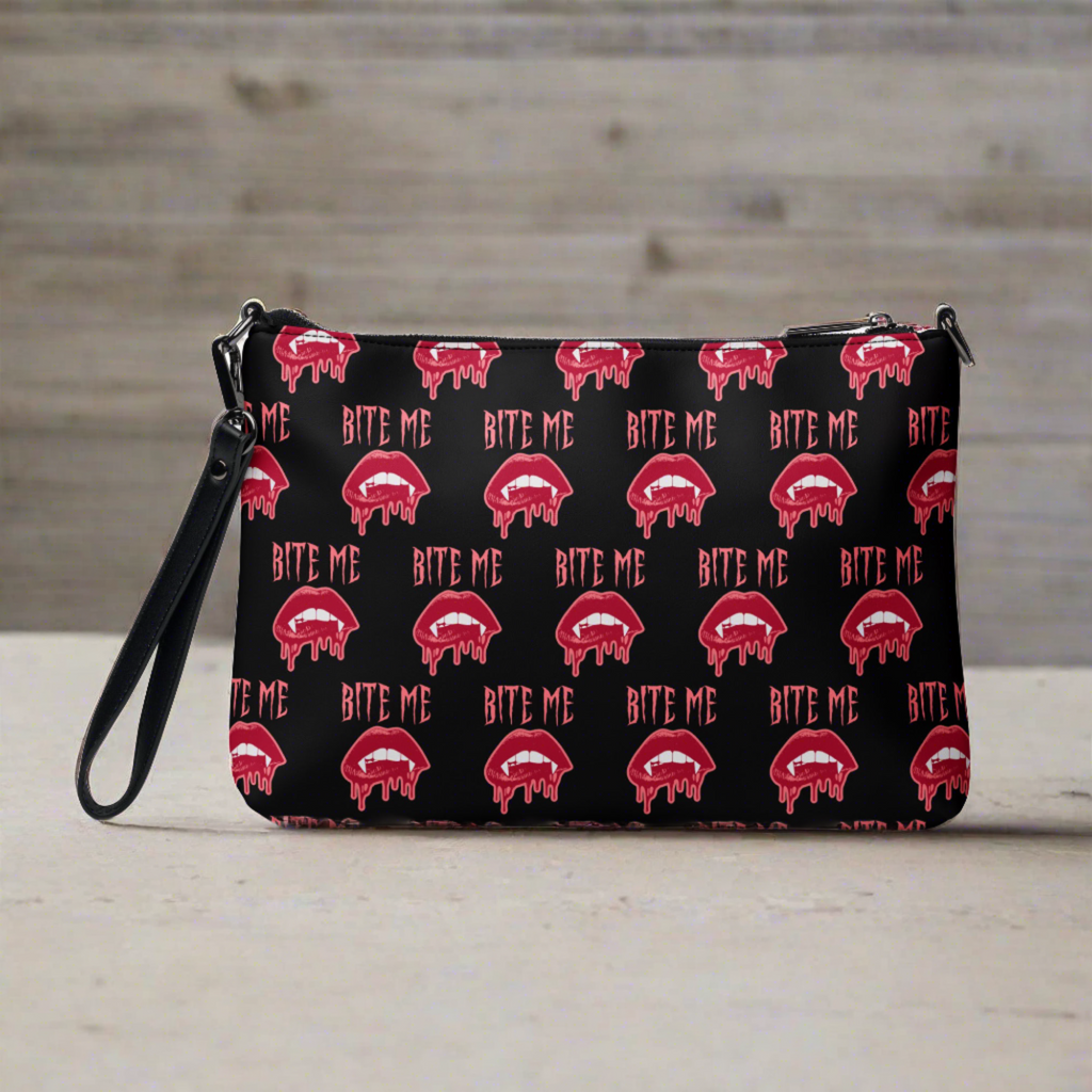 Bite Me Vampire Fangs Halloween Crossbody Bag Shoulder Purse Wristlet Clutch