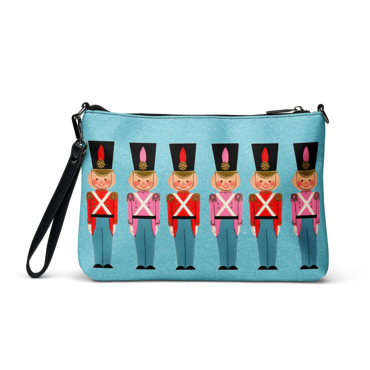 Christmas Toy Soldiers Mid Century Retro Christmas Print Blue Crossbody Bag Purse