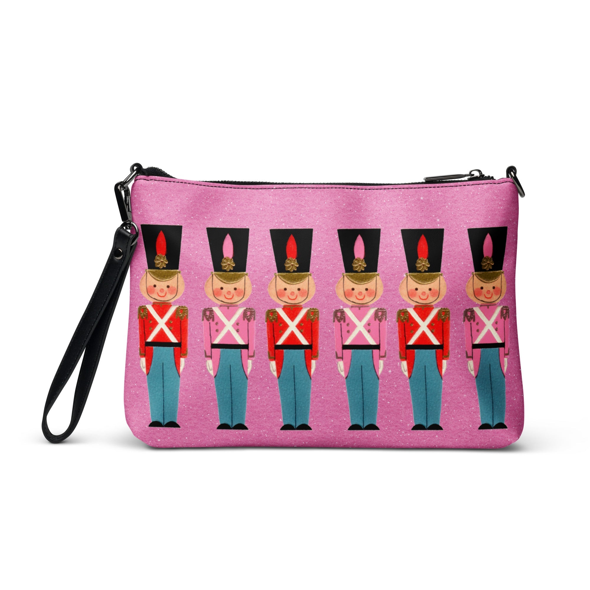 Christmas Toy Soldiers Mid Century Retro Christmas Print Pink Crossbody Bag Purse