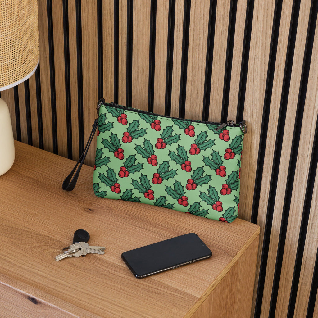 Cute Christmas Holly Green Crossbody Bag Purse