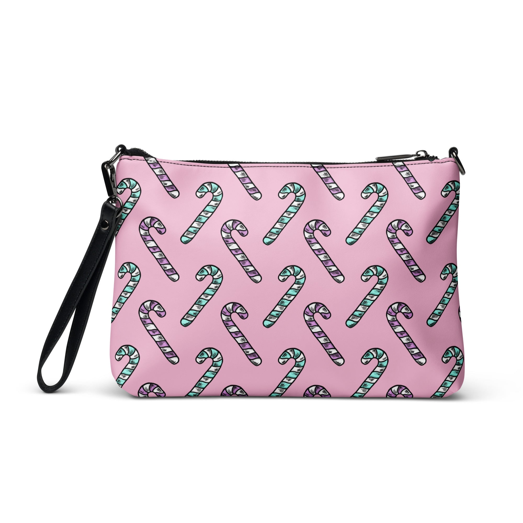 Pink And Teal Pastel Candy Canes Christmas Pink Crossbody Bag Purse
