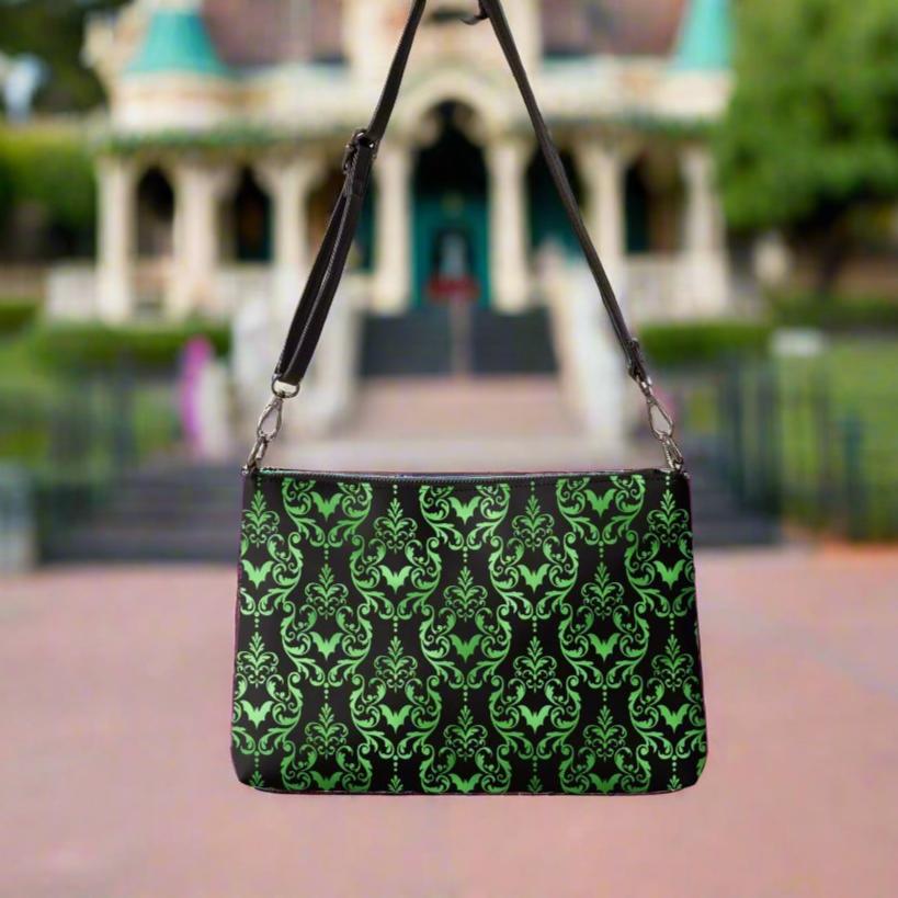 Green Bats Halloween Black Crossbody Bag Clutch Purse