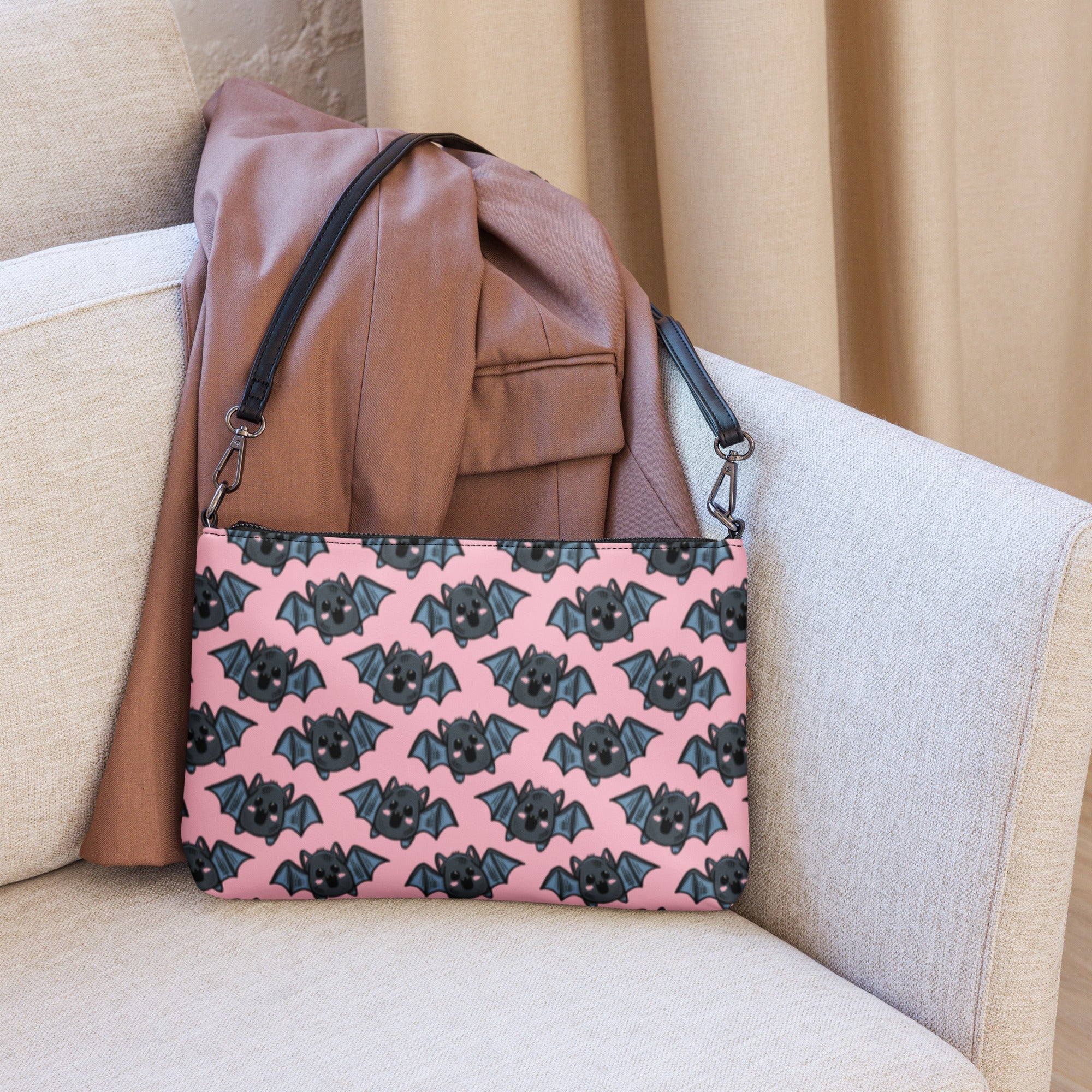 Pink Bats Halloween Crossbody Bag Wristlet Clutch