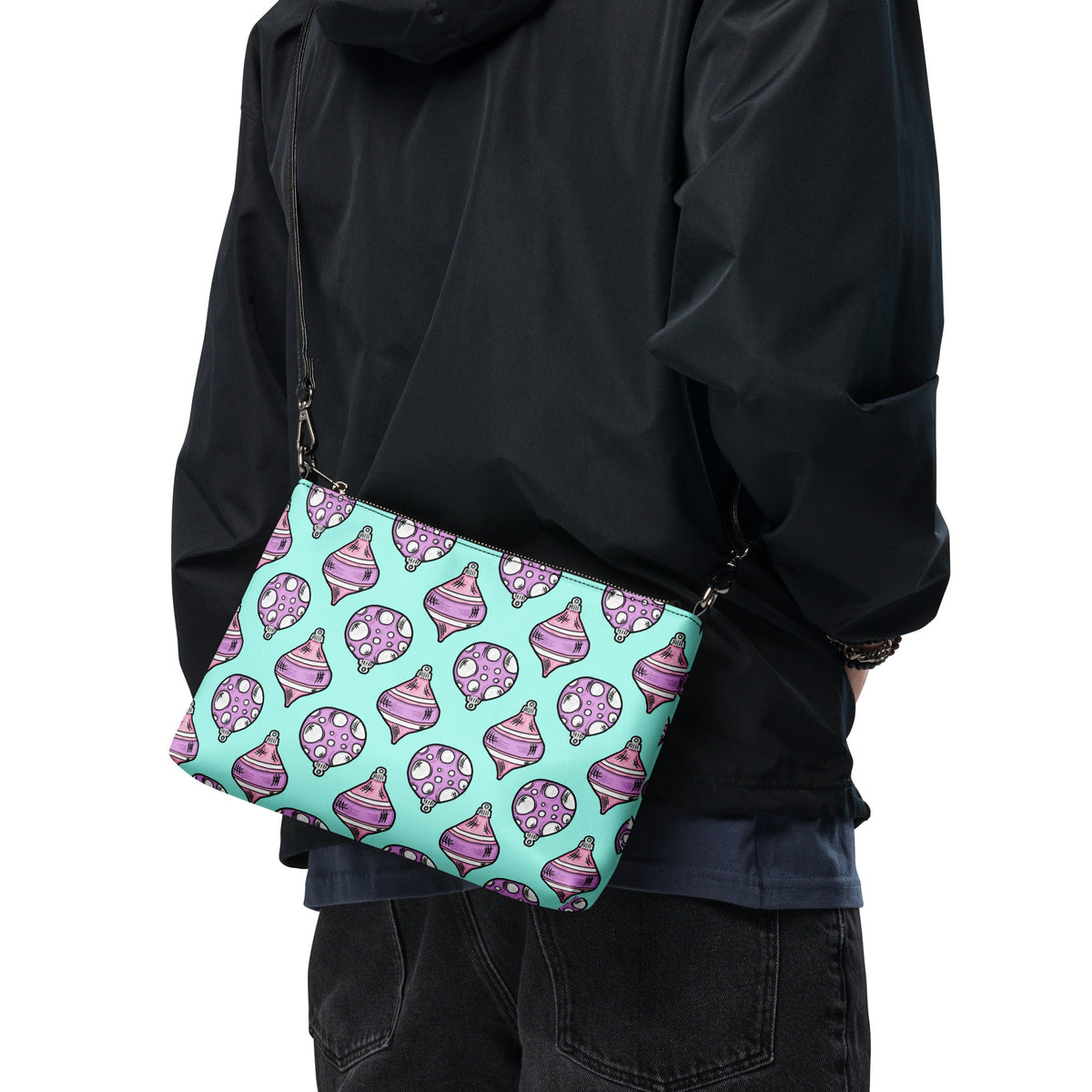 Pink Purple Christmas Ornaments Teal Crossbody Bag Purse