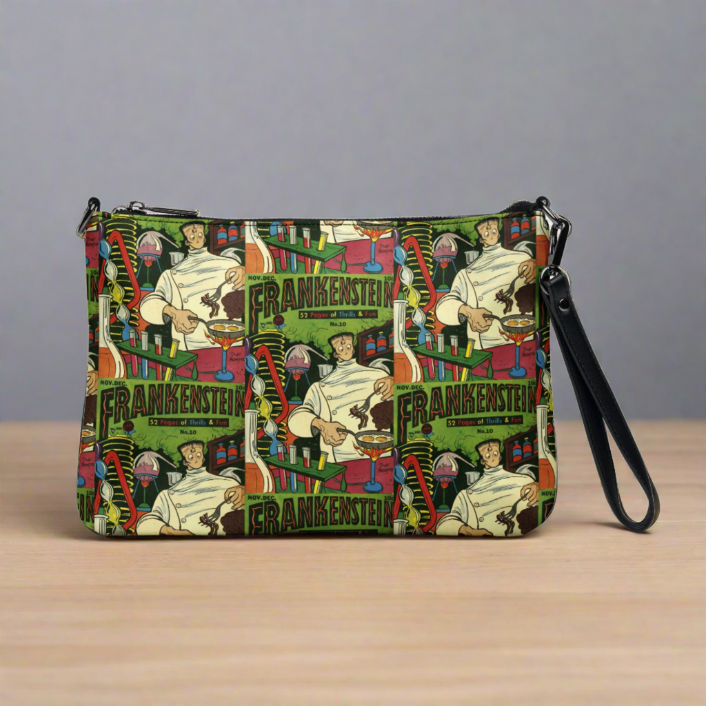 Frankenstein Comic Book Cover Retro Vintage Halloween Print Crossbody Bag Shoulder Purse Wristlet Clutch