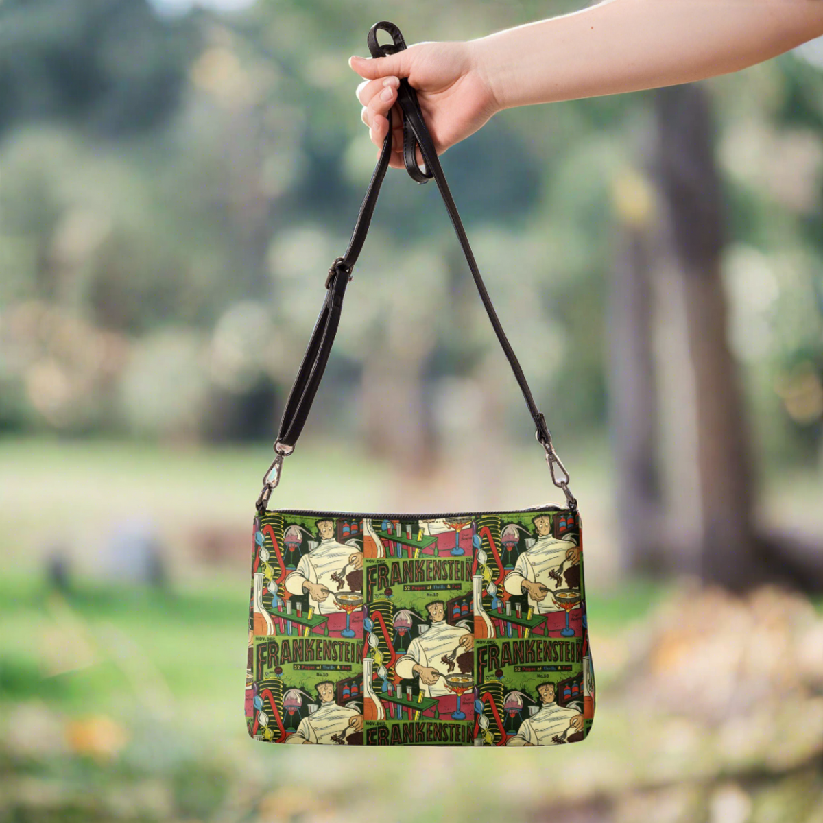 Frankenstein Comic Book Cover Retro Vintage Halloween Print Crossbody Bag Shoulder Purse Wristlet Clutch