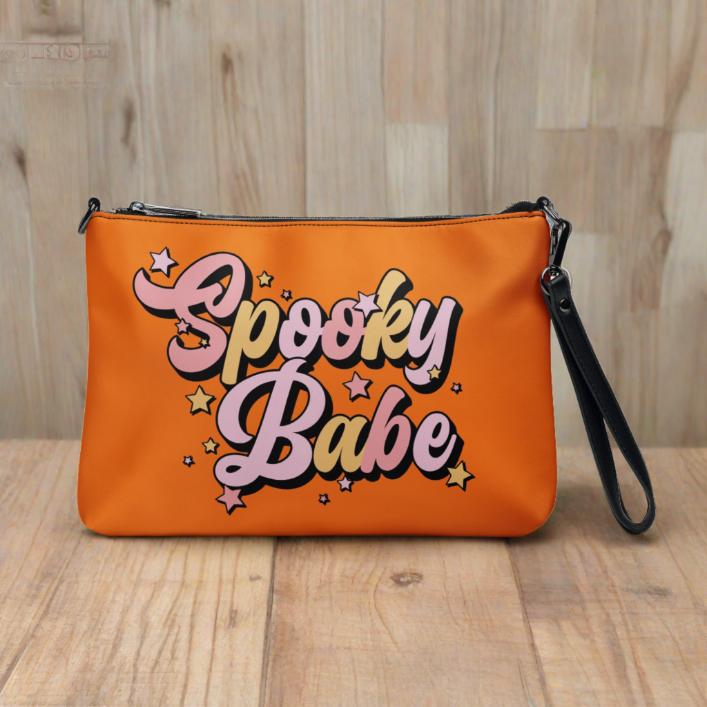 Spooky Babe Stars Fall Halloween Orange Witchy Crossbody Bag Shoulder Purse Wristlet Clutch
