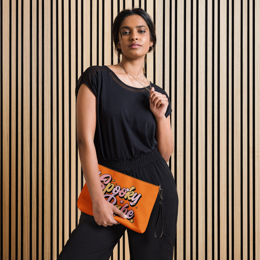 Spooky Babe Stars Fall Halloween Orange Witchy Crossbody Bag Shoulder Purse Wristlet Clutch