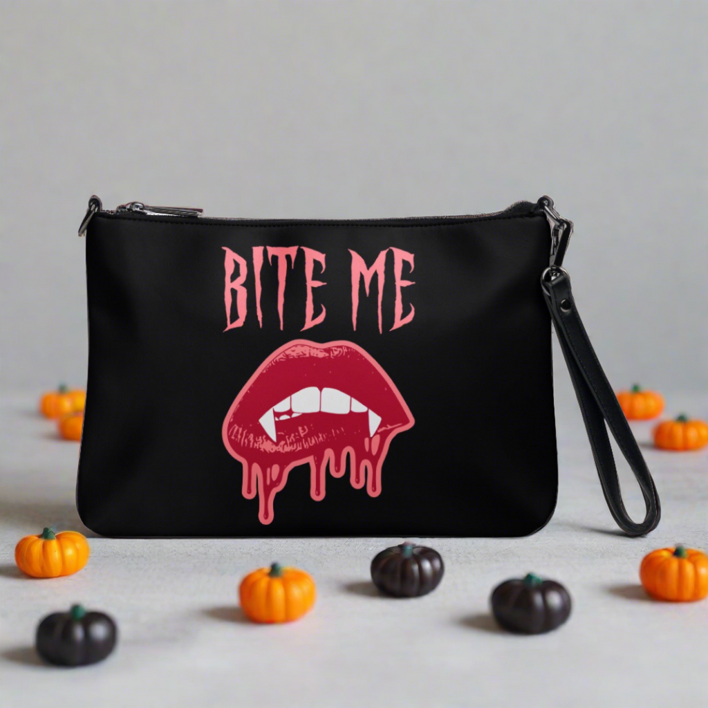 Bite Me Vampire Fangs Halloween Crossbody Bag Shoulder Purse Wristlet Clutch
