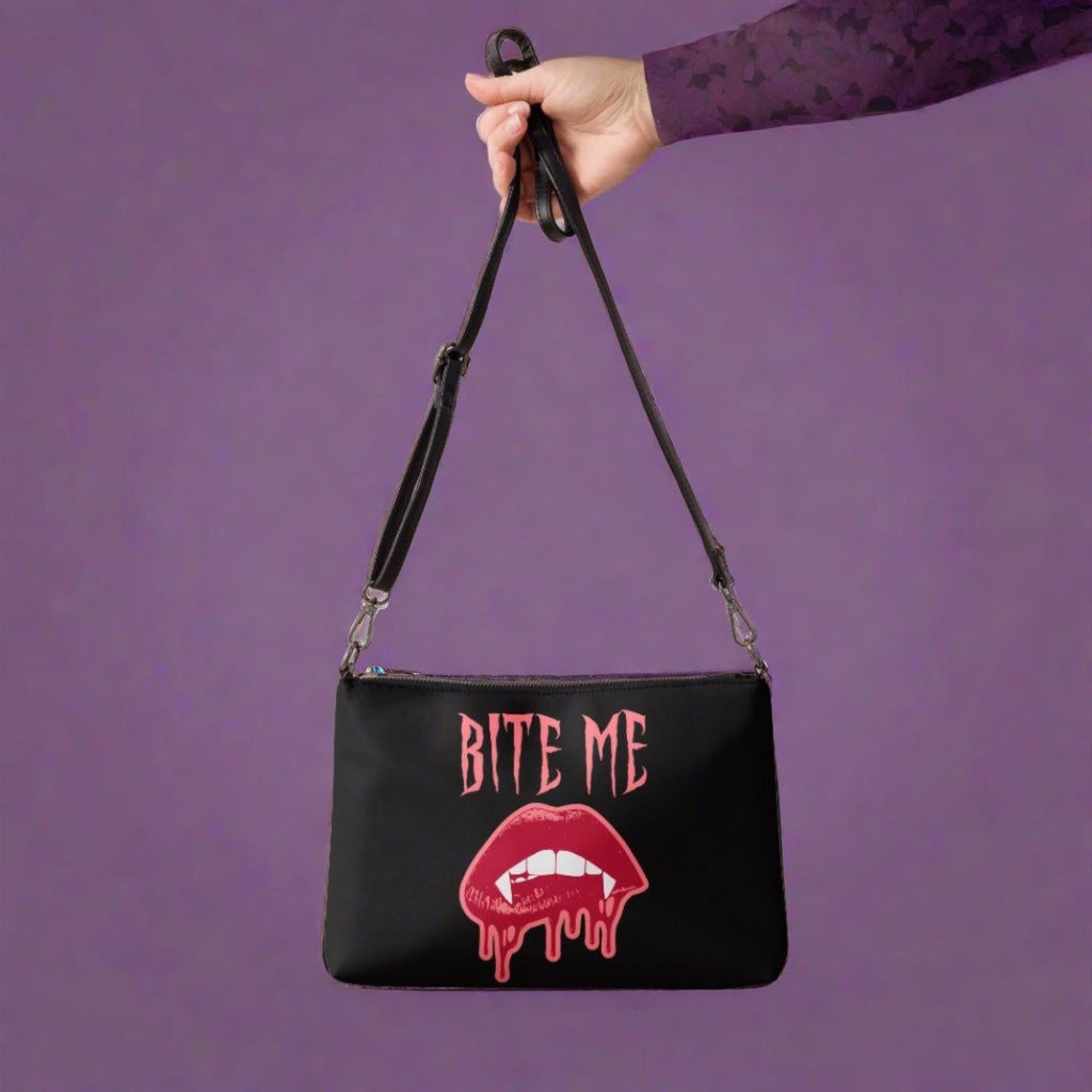 Bite Me Vampire Fangs Halloween Crossbody Bag Shoulder Purse Wristlet Clutch