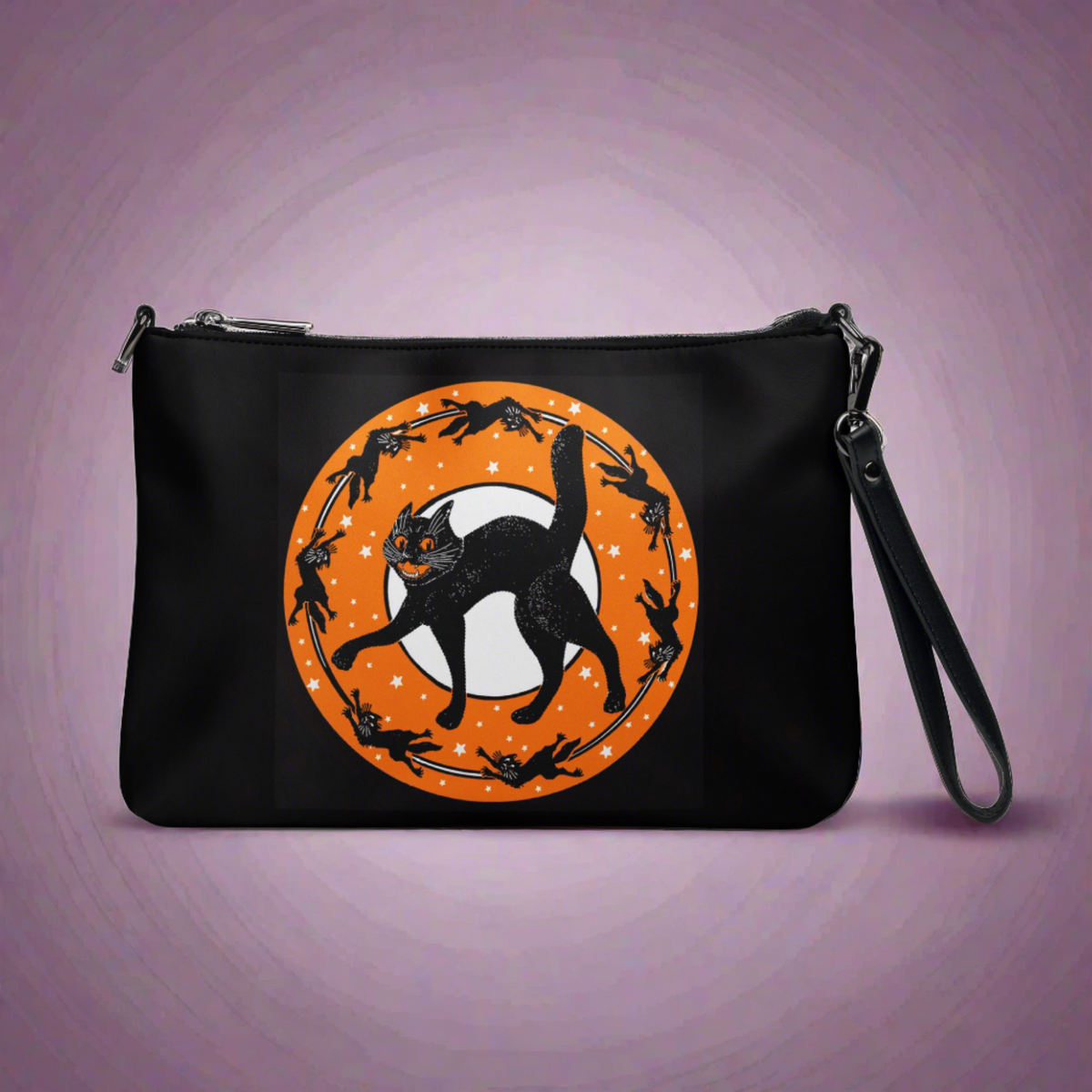 Black Cats Moon And Stars Retro Gothic Vintage Halloween Print Crossbody Bag Purse