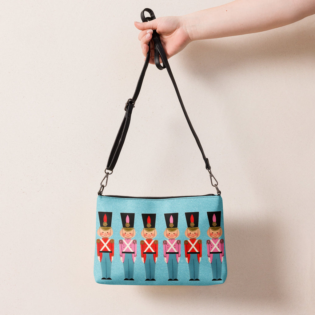 Christmas Toy Soldiers Mid Century Retro Christmas Print Blue Crossbody Bag Purse