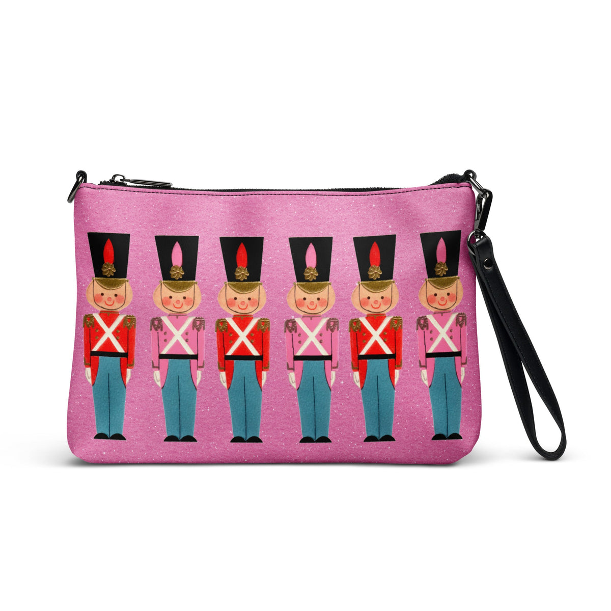 Christmas Toy Soldiers Mid Century Retro Christmas Print Pink Crossbody Bag Purse