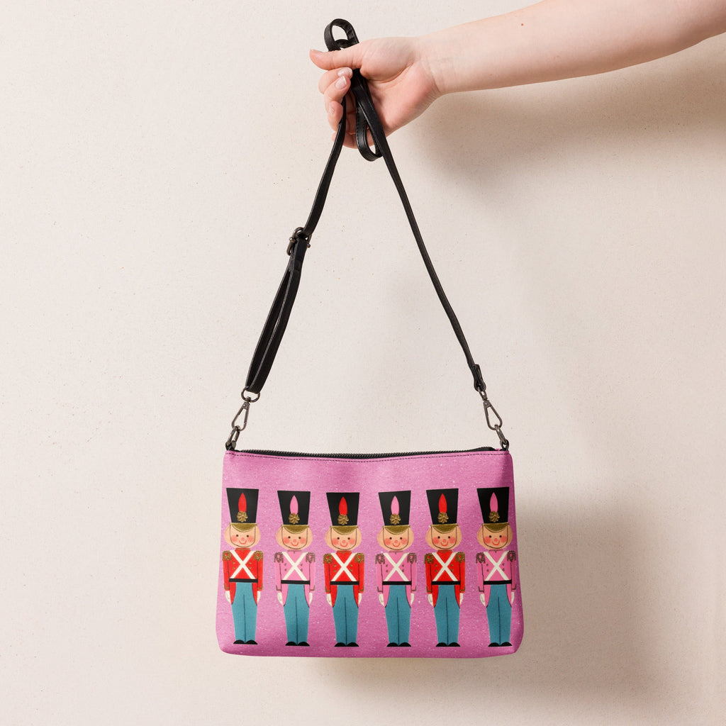 Christmas Toy Soldiers Mid Century Retro Christmas Print Pink Crossbody Bag Purse