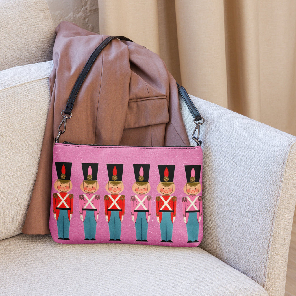 Christmas Toy Soldiers Mid Century Retro Christmas Print Pink Crossbody Bag Purse