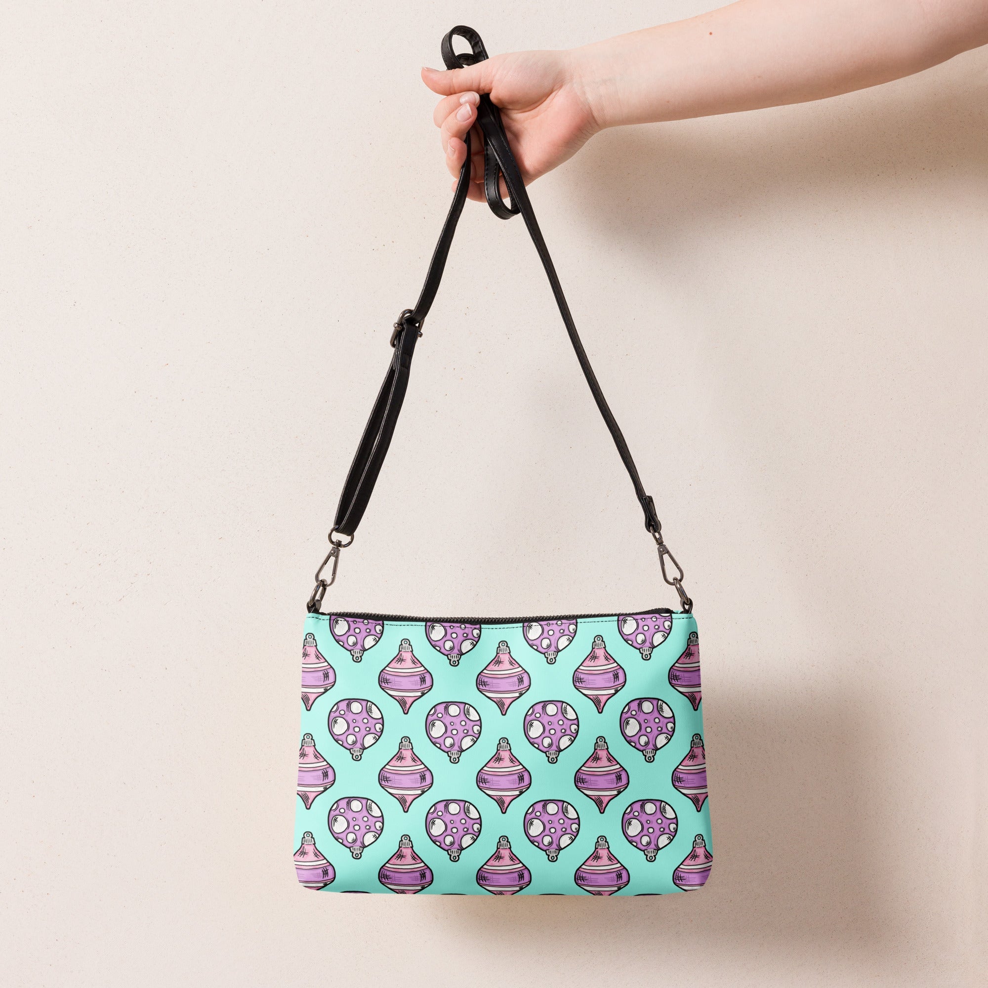 Pink Purple Christmas Ornaments Teal Crossbody Bag Purse