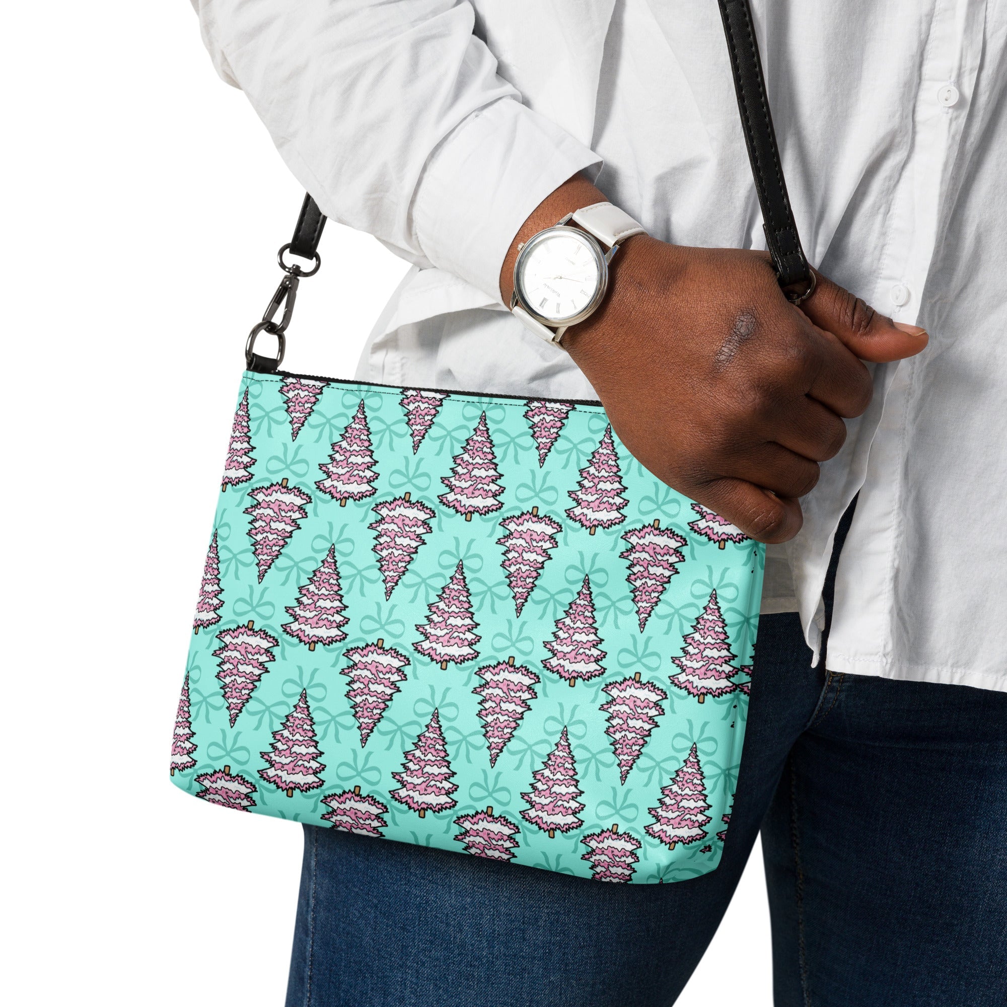 Pink Christmas Trees Bows Crossbody Bag Purse