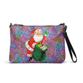 Retro Santa With His Sack Of Presents Glitter Background Mid Century Christmas Print Crossbody Bag Purse