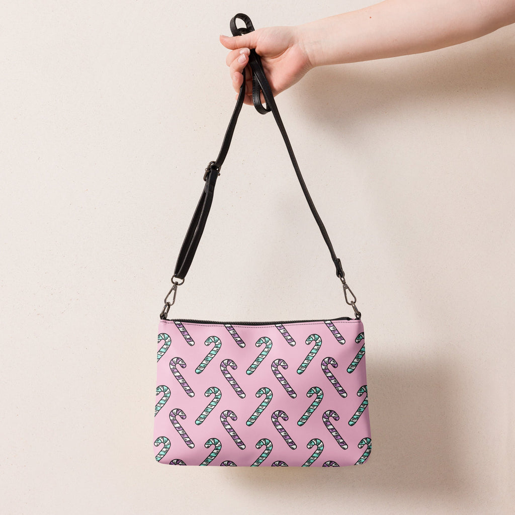 Pink And Teal Pastel Candy Canes Christmas Pink Crossbody Bag Purse