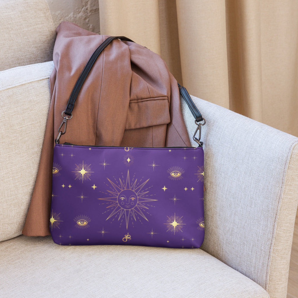 Celestial Gold Sun Stars Purple Tarot Crossbody Bag Shoulder Purse Clutch Wristlet