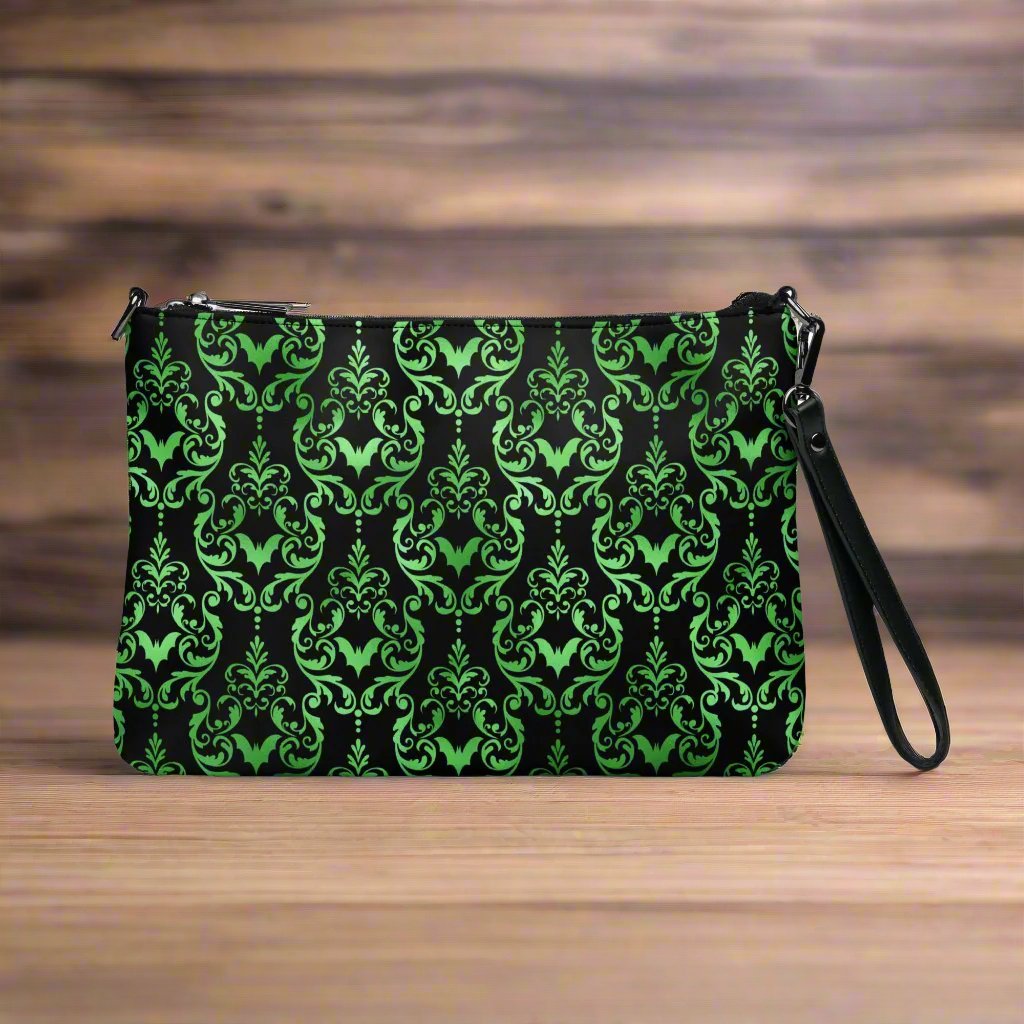 Green Bats Halloween Black Crossbody Bag Clutch Purse