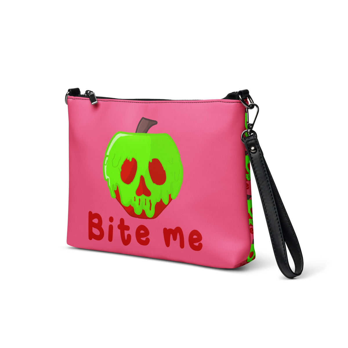 Snow White Evil Queen Bite Me Poison Apple Halloween Pink Crossbody Bag Purse