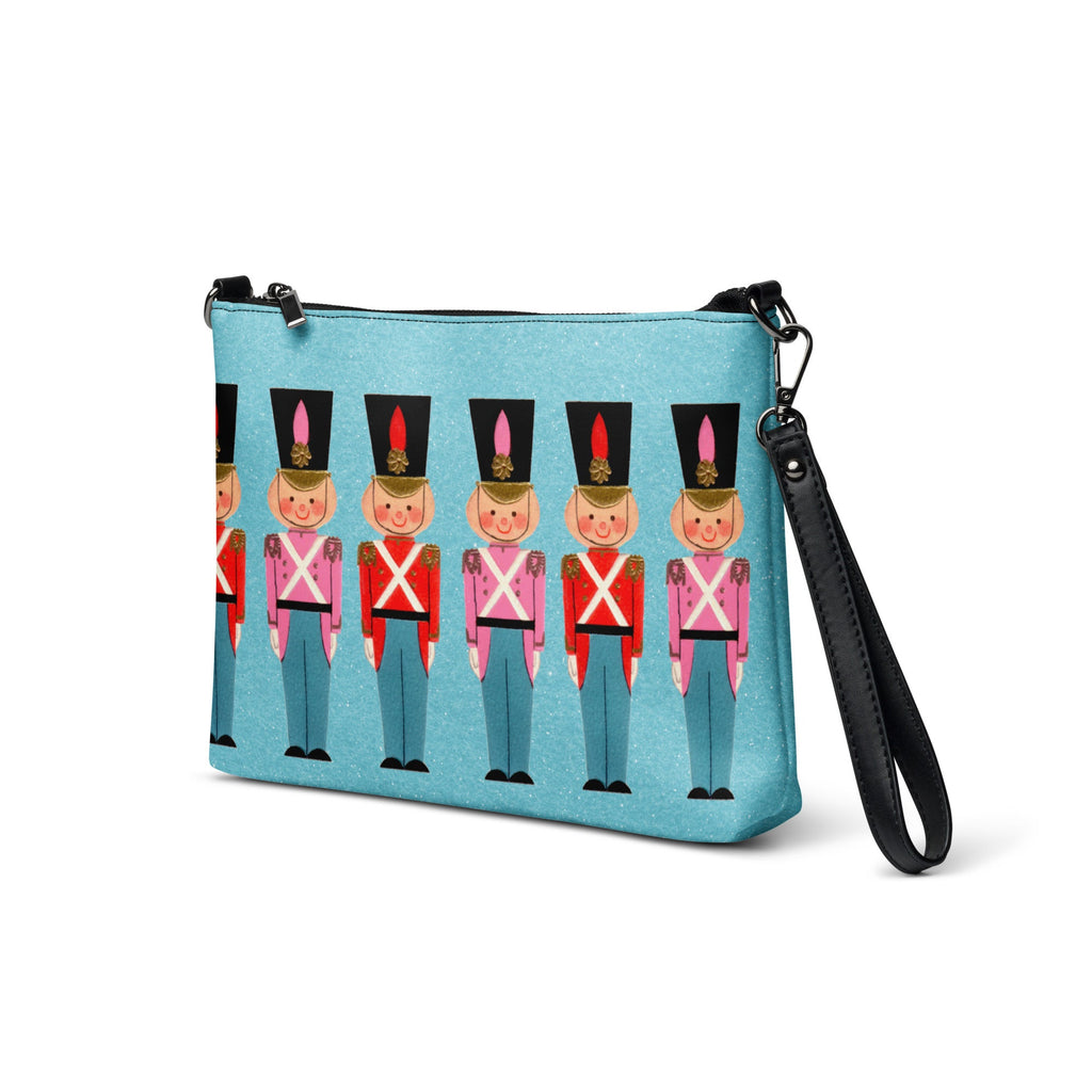 Christmas Toy Soldiers Mid Century Retro Christmas Print Blue Crossbody Bag Purse