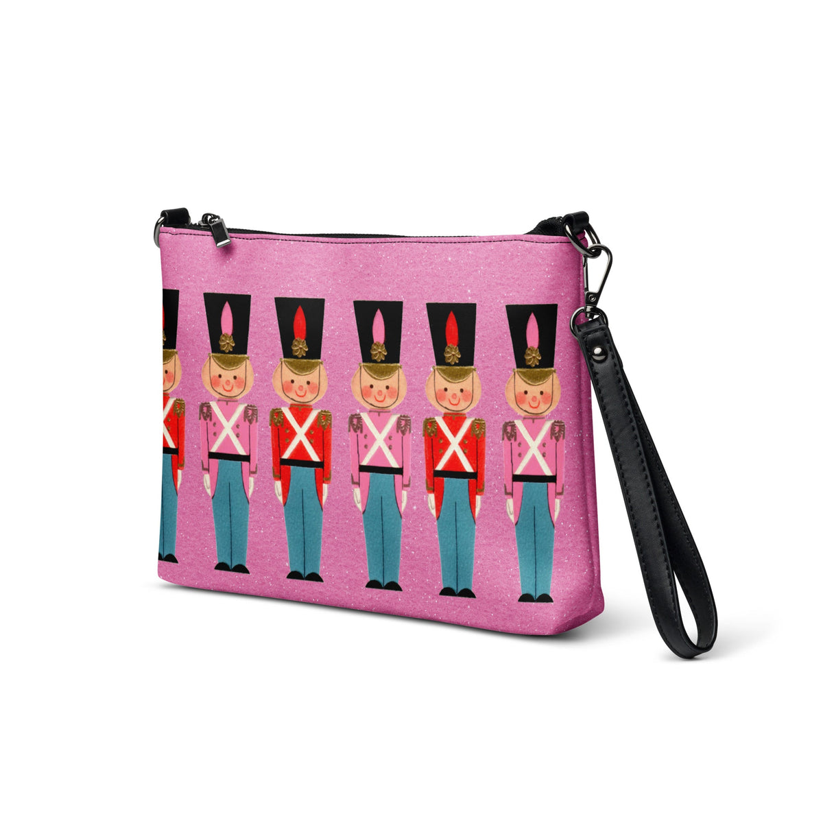 Christmas Toy Soldiers Mid Century Retro Christmas Print Pink Crossbody Bag Purse