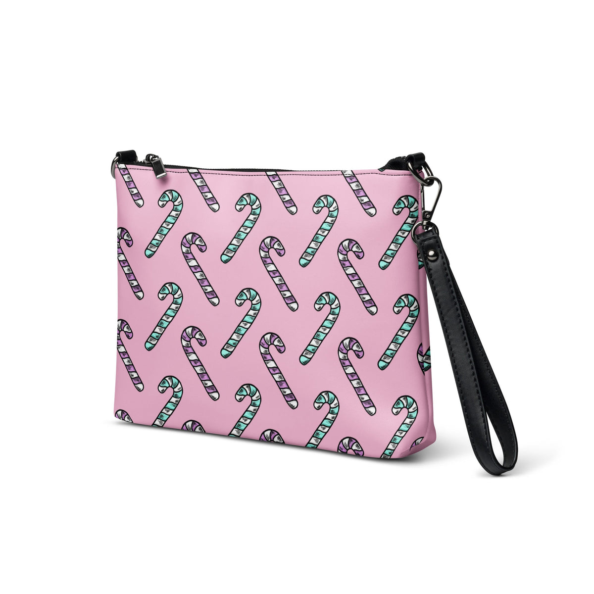 Pink And Teal Pastel Candy Canes Christmas Pink Crossbody Bag Purse