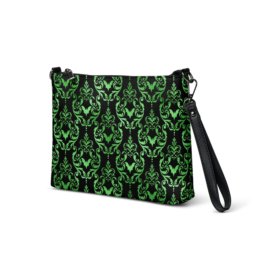 Green Bats Halloween Black Crossbody Bag Clutch Purse