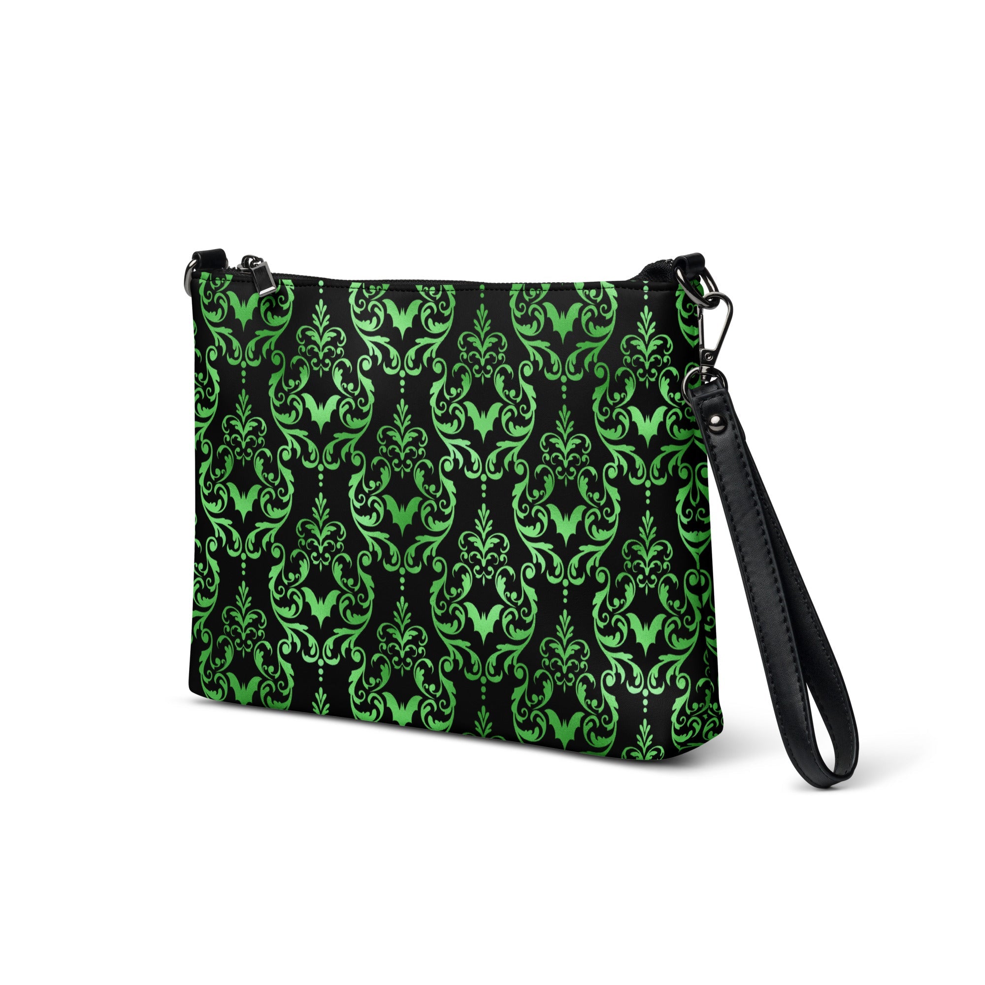 Green Bats Halloween Black Crossbody Bag Clutch Purse