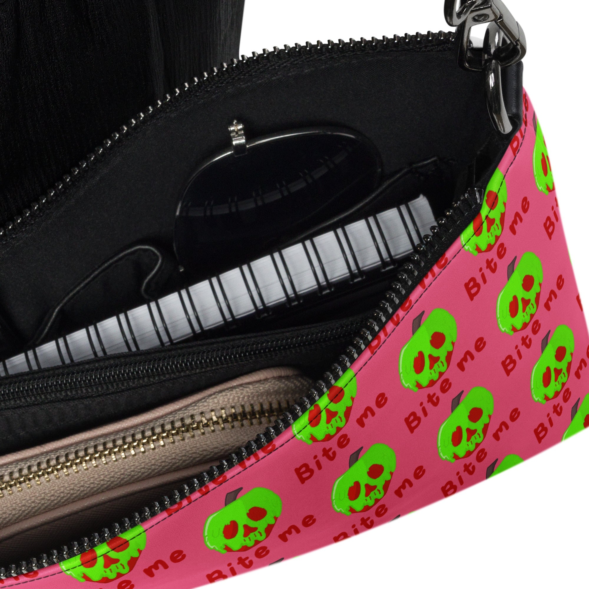 Snow White Evil Queen Bite Me Poison Apple Halloween Pink Crossbody Bag Purse