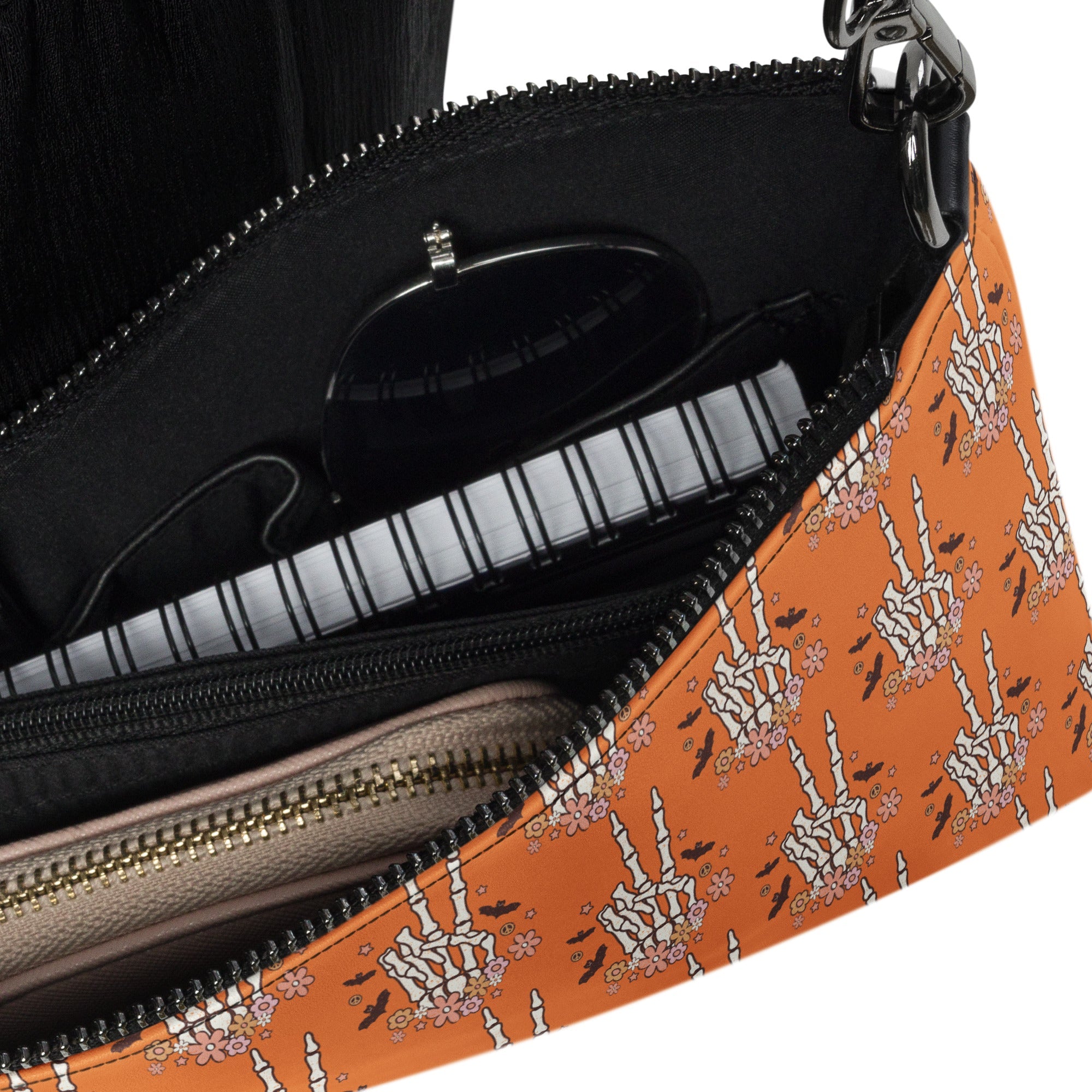 Retro Groovy Skeleton Peace Sign Halloween Crossbody Bag Shoulder Purse Wristlet Clutch