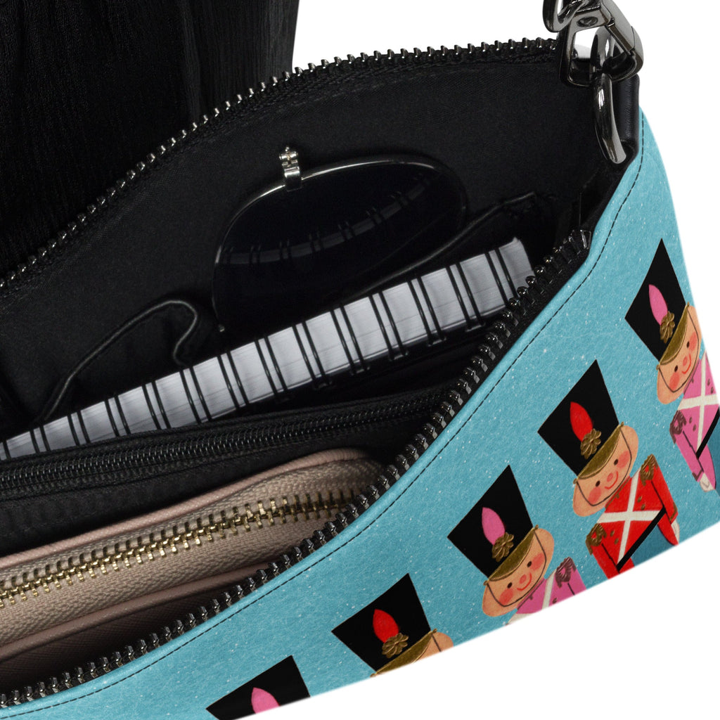 Christmas Toy Soldiers Mid Century Retro Christmas Print Blue Crossbody Bag Purse