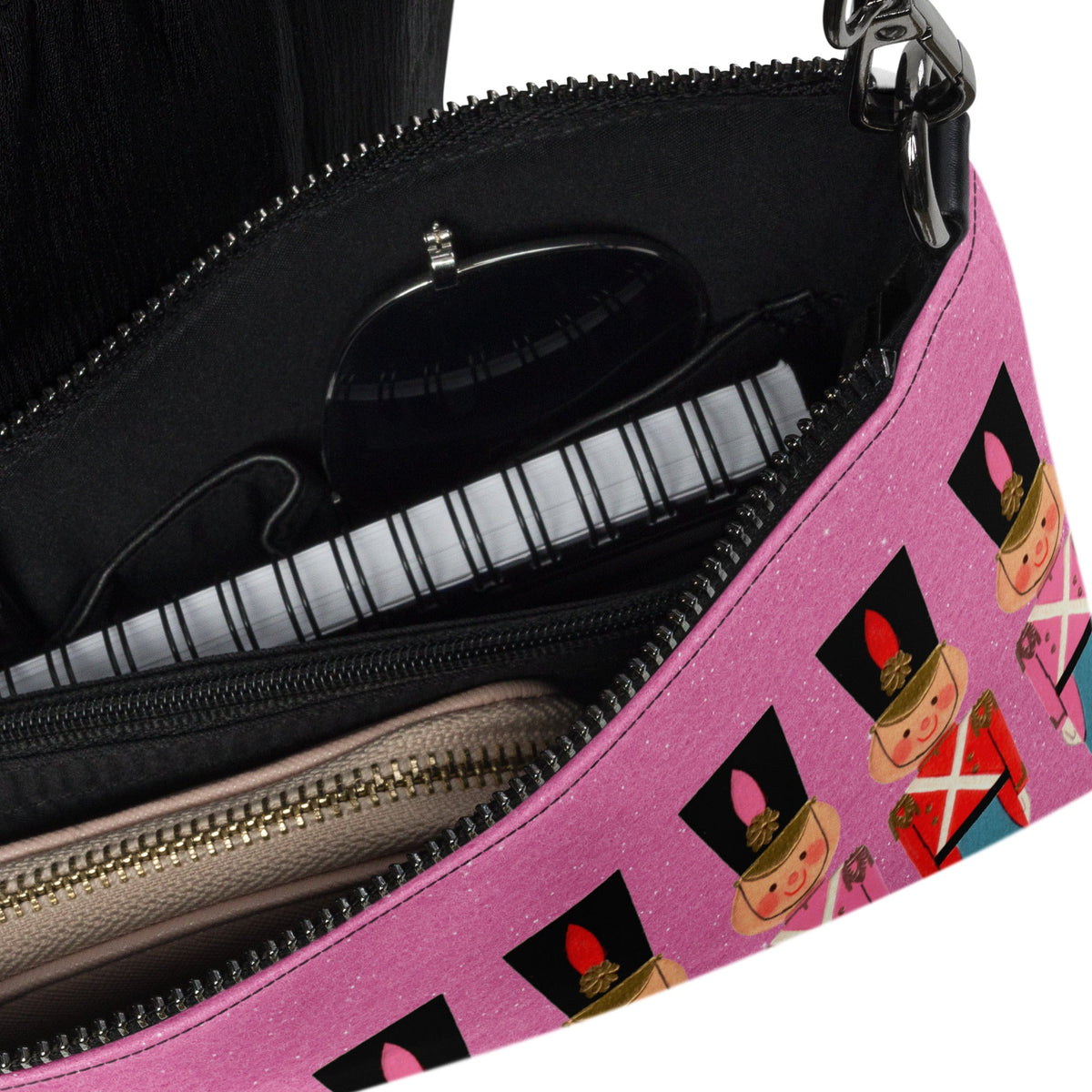 Christmas Toy Soldiers Mid Century Retro Christmas Print Pink Crossbody Bag Purse