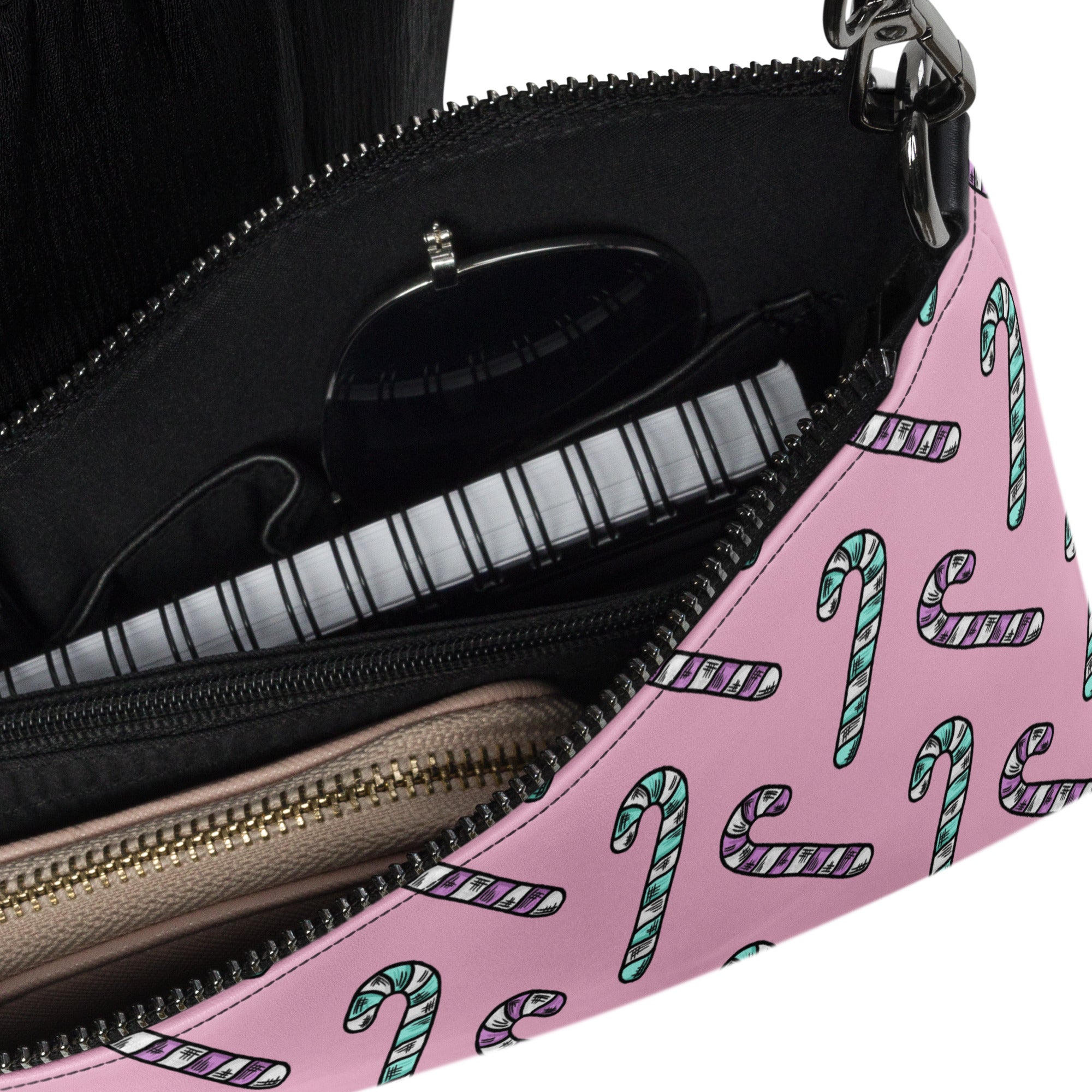 Pink And Teal Pastel Candy Canes Christmas Pink Crossbody Bag Purse