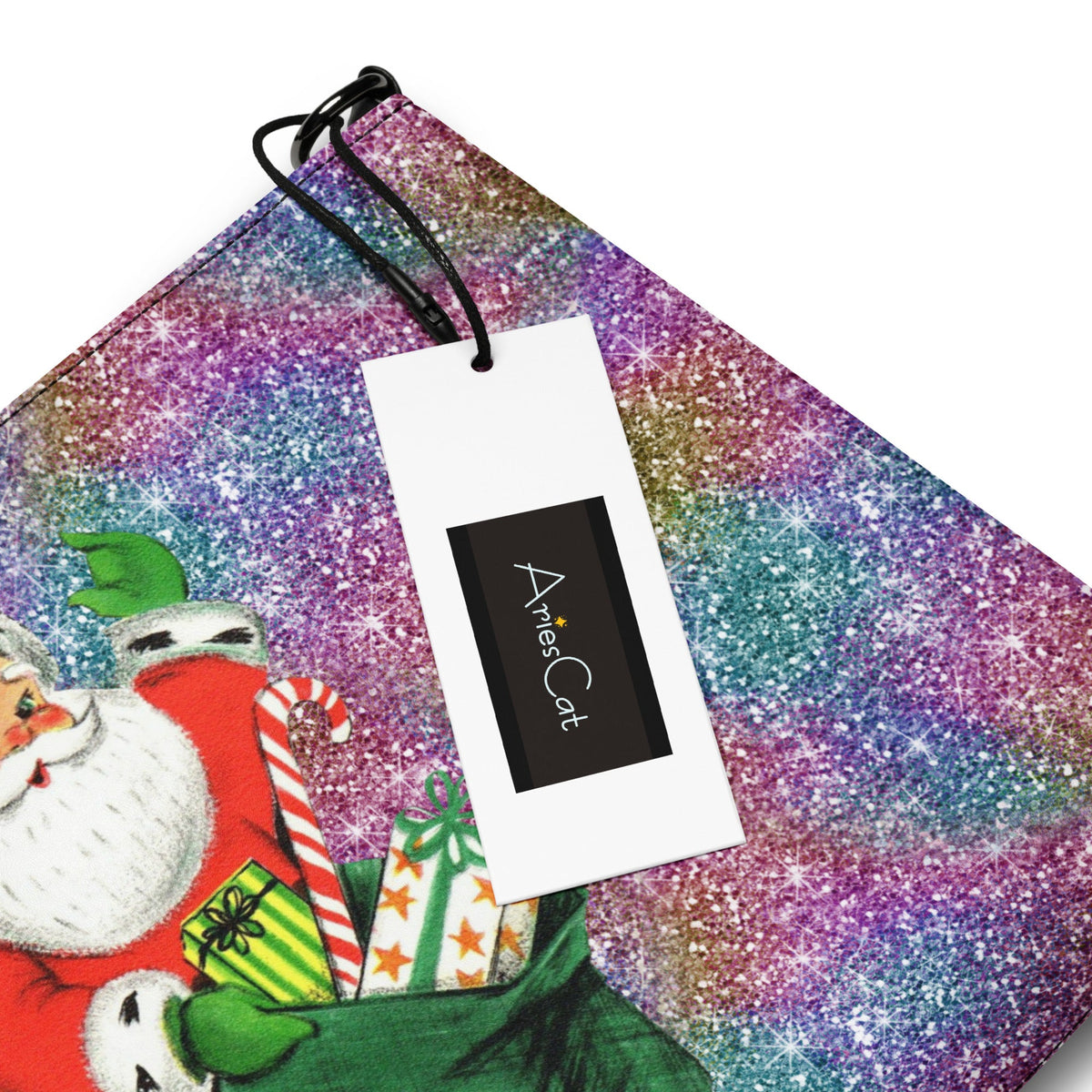 Retro Santa With His Sack Of Presents Glitter Background Mid Century Christmas Print Crossbody Bag Purse