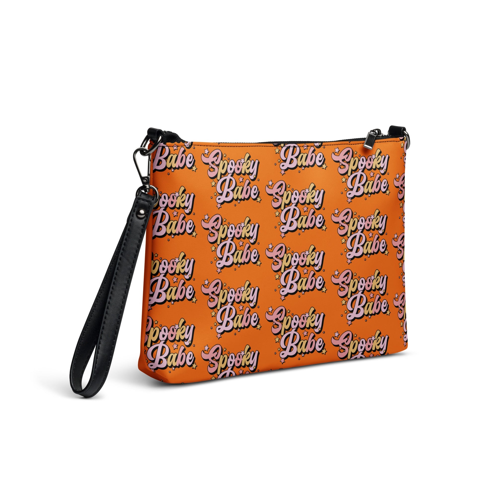 Spooky Babe Stars Fall Halloween Orange Witchy Crossbody Bag Shoulder Purse Wristlet Clutch