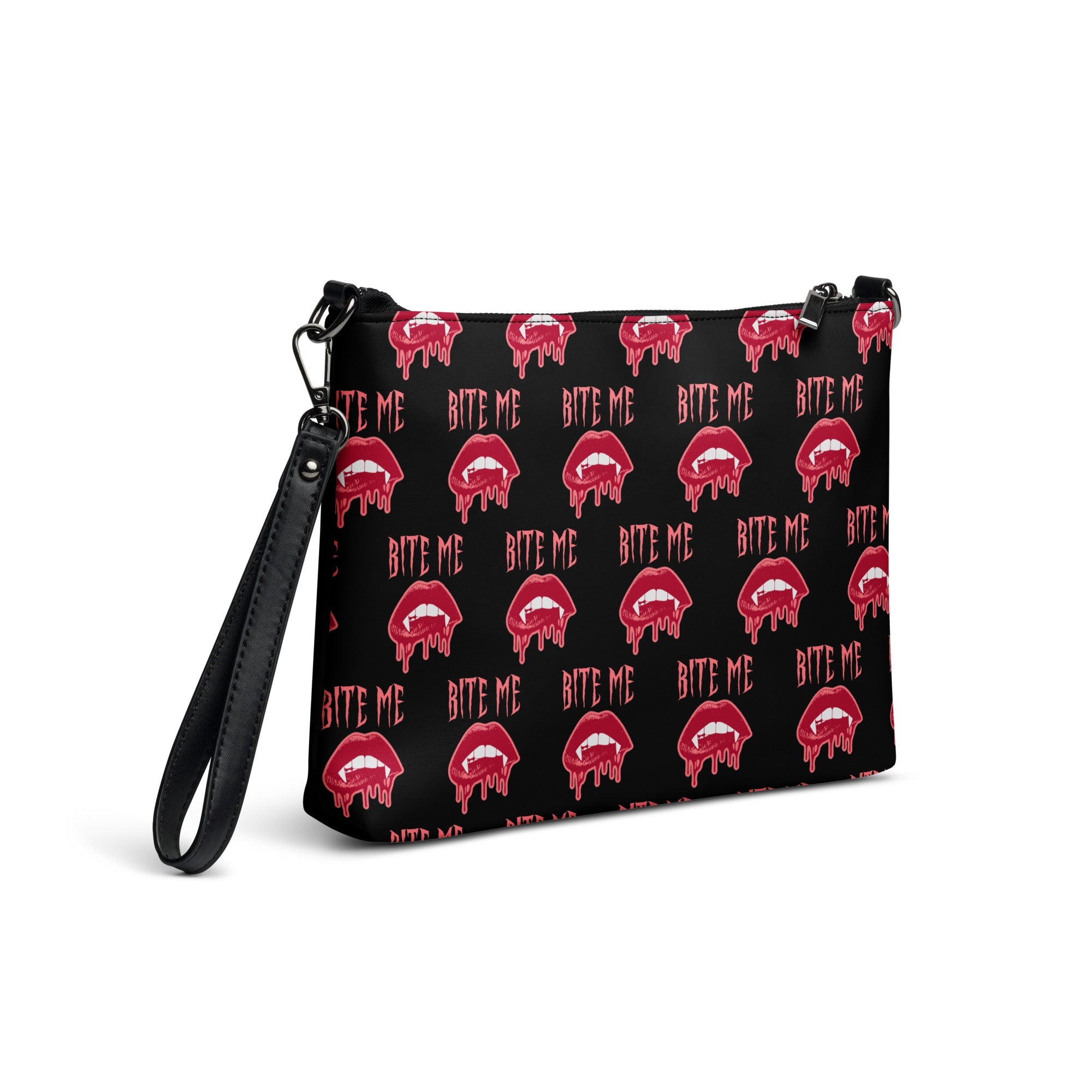 Bite Me Vampire Fangs Halloween Crossbody Bag Shoulder Purse Wristlet Clutch