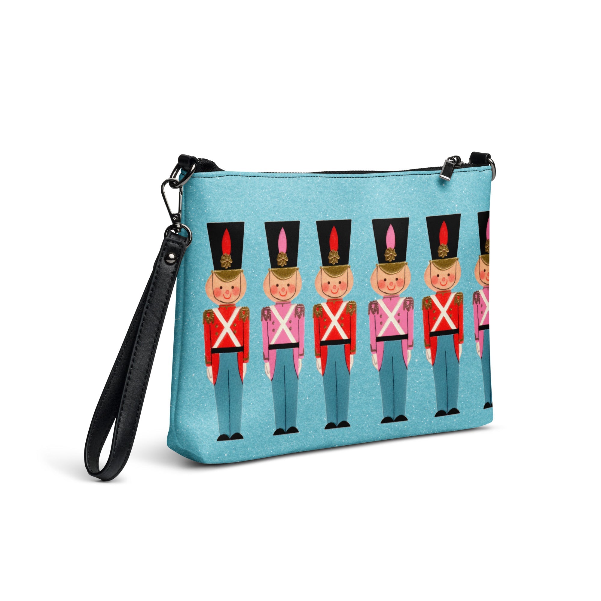 Christmas Toy Soldiers Mid Century Retro Christmas Print Blue Crossbody Bag Purse