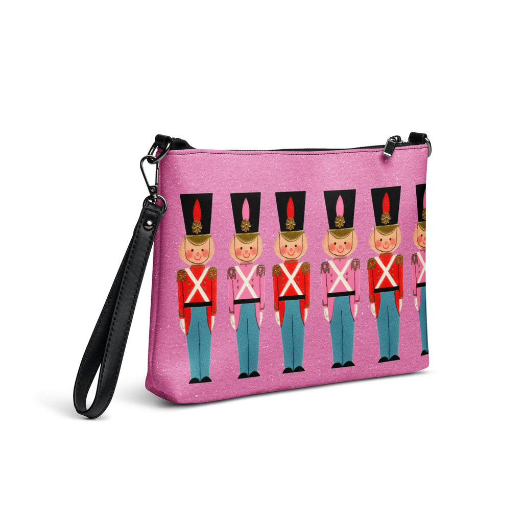 Christmas Toy Soldiers Mid Century Retro Christmas Print Pink Crossbody Bag Purse