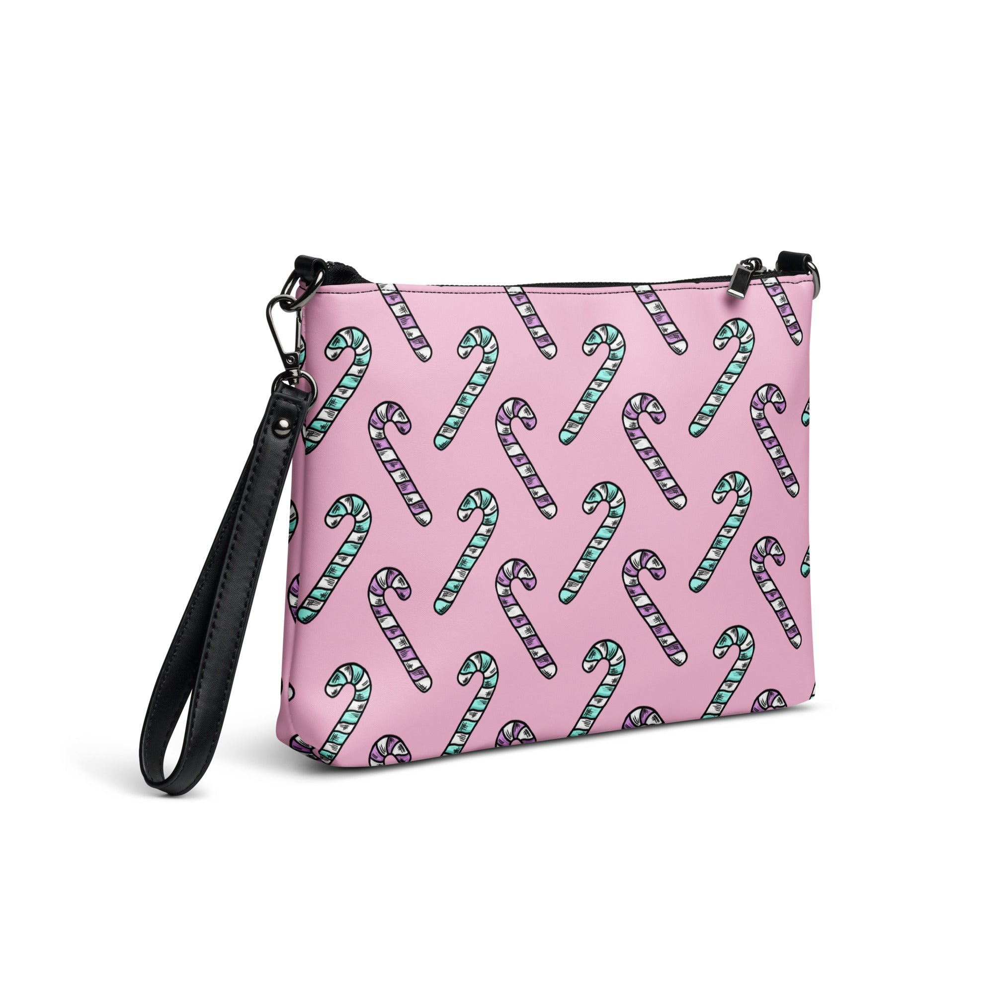 Pink And Teal Pastel Candy Canes Christmas Pink Crossbody Bag Purse
