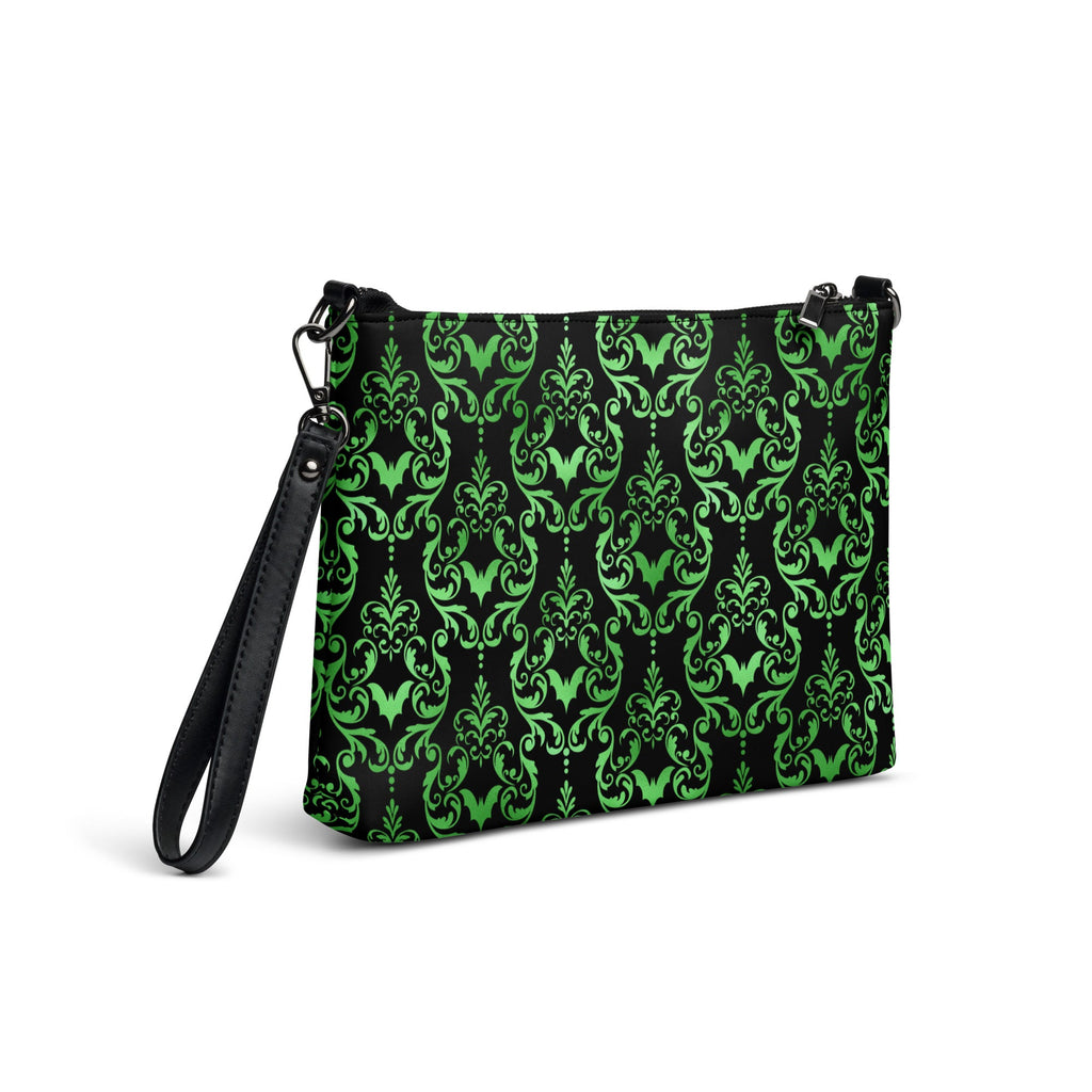 Green Bats Halloween Black Crossbody Bag Clutch Purse