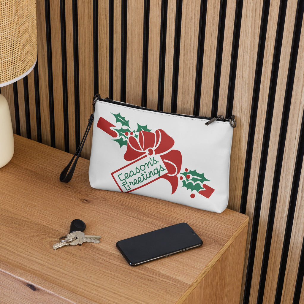 Season's Greetings Bow And Holly Mid Century Retro Christmas Print Crossbody Bag Purse