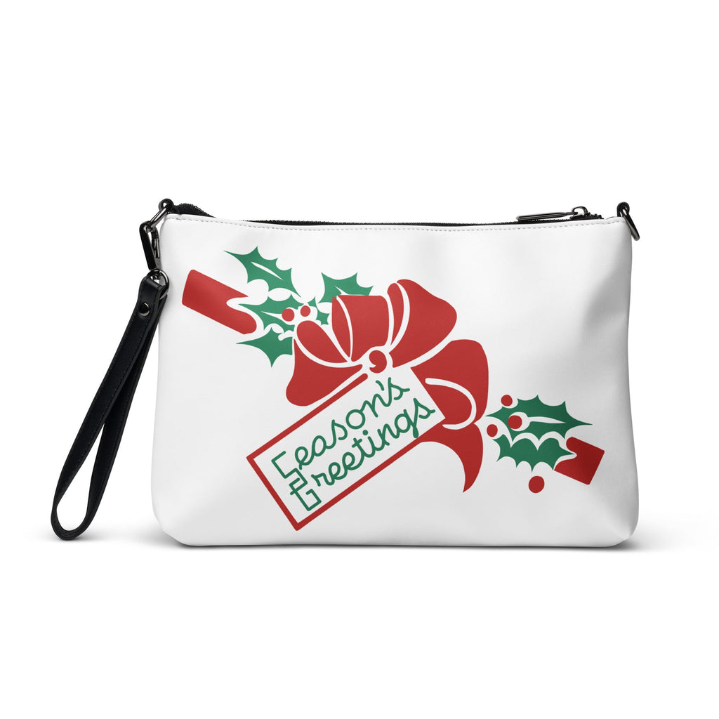Season's Greetings Bow And Holly Mid Century Retro Christmas Print Crossbody Bag Purse