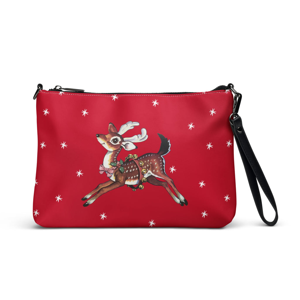 Reindeer With Stars Mid Century Retro Christmas Print Crossbody Bag Purse